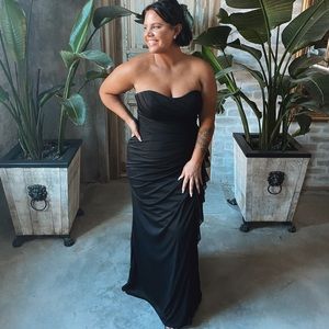 Black strapless maxi- bridesmaid dress